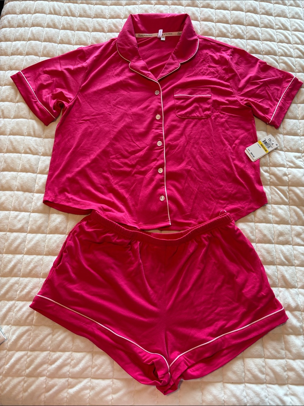 Flora Nikrooz Hot Pink Short Sleeve Button Pajama Set